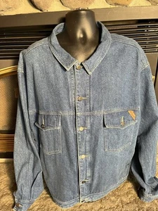 COLUMBIA Denim Trucker Jean Jacket XL Mens Leather Logo - Picture 1 of 12