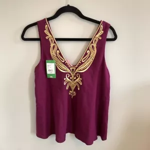 NWT Lilly Pulitzer Owen Top XS ~Shiraz ~ Gold Embellishments Sleeveless ~ V-Neck - Picture 1 of 12