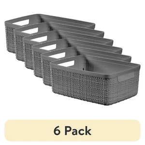 (6 pack) Jute Small Grey Plastic Storage Basket - Picture 1 of 5
