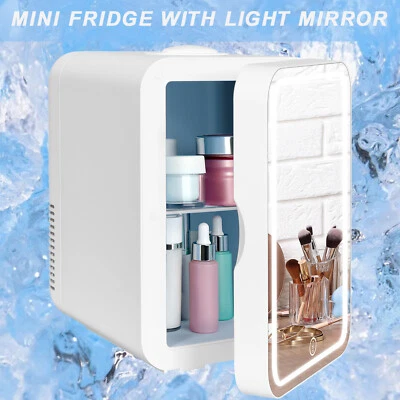 Mini Fridge with LED Mirror Portable Cooler Warmer Table Top Bedroom Makeup - Image 1 of 4
