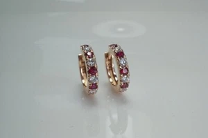 2Ct Round Cut Lab-Created Red Ruby Huggie Hoop Earrings 14K Yellow Gold Plated - Picture 1 of 6