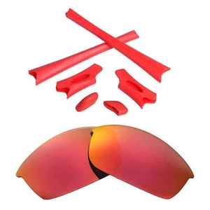 Walleva Fire Red Polarized Lenses + Red Rubber Kit For Oakley Flak Jacket - Picture 1 of 7