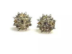 Vintage Sterling Silver Earrings 925 Jewellery Stud Cubic Zirconia Cluster - Picture 1 of 6