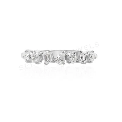 Lab Grown Multi Shape Diamond Band Ring 0.58 Ct 14K Solid White Gold Gift - Image 1 of 4