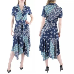 NUEVO CON ETIQUETAS $148 NANETTE LEPORE Vestido Midi Nanette Estampado Crepé Gasa En Azul Talla-2 - Imagen 1 de 8