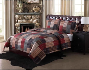 King Size Bedding Quilt Set Rustic Lodge Farm Cabin Country Patchwork Design New - Picture 1 of 6