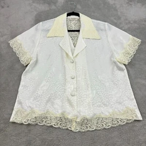 Top Victoria Secret con botones de satén flocado ribete de encaje para mujer S blanco Cottagecore - Imagen 1 de 14