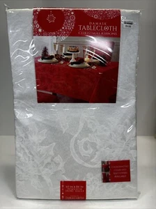 NEW Christmas Ribbons Damask 60 X 84 inch Tablecloth Linen Cloth Fabric - Picture 1 of 7
