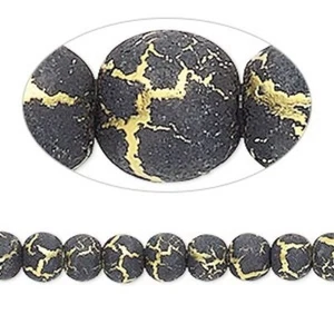 2 Strands(130) Desert Sun Gold Plated & Black 6mm Round Glass Beads * - Picture 1 of 1