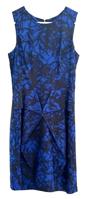 Vestido Lela Rose Diseñador Abstracto Estampado Azul Seda y Lana 8 Foto 1 de 4