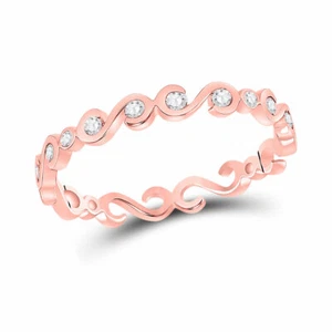 10kt Rose Gold Womens Round Diamond S-Shape Stackable Band Ring 1/8 Cttw - Picture 1 of 1