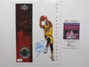 MAGIC JOHNSON SIGNED 8.5 x 11 LOS ANGELES LAKERS UPPER DECK CARD PHOTO JSA COA - Picture 1 of 4