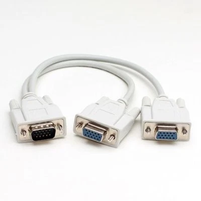 VGA 15 Pin PC SVGA Male to 2 Dual Double Female Monitor Y Adapter Splitter Cable - Image 1 of 3