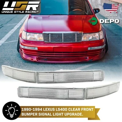 DEPO JDM Clear Front Bumper Signal Light Pair For 1990-1994 Lexus LS400 / LS 400 - Image 1 of 4
