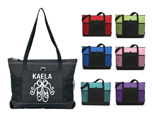 BALLERINA SLIPPERS W YOUR NAME ZIPPER TOTE TRAVEL OVERNIGHT DANCE BALLET GYM BAG - Picture 1 of 10