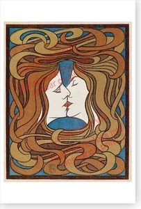 Peter Behrens 1898 Der Kuss The Kiss Retro Art Nouveau Lesbian Interest Poster - Picture 1 of 1