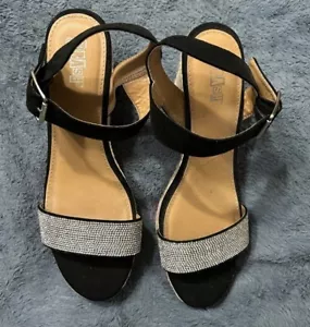 Brash Damen Strass Keilabsatz Plateau Absatz mit Schnalle offene Zehenpartie Sandalen Größe 11 - Bild 1 von 6