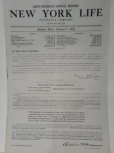 1912New York Life Insurance Company stampa bilancio pubblicitario Leslie's - Foto 1 di 2