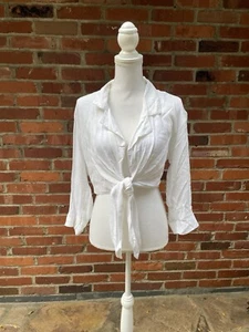 Vintage Platinum Dorothy Schoelen Cropped Jacket Collar Wrap Tie White Sz Medium - Picture 1 of 6