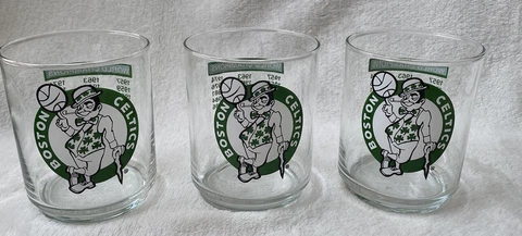 Set of 3 Vintage 1986 Boston Celtics World Champions Mobil Drinking Glass NBA Cover