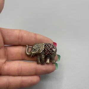 Schöne Vintage Sterling Silber, Granat & Markasit Elefant Brosche / Anstecknadel #Y40 - Bild 1 von 14