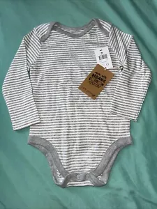 18M Easy Peasy Unisex Gray Heather Stripe Organic Cotton One Piece Long Sleeves - Picture 1 of 1