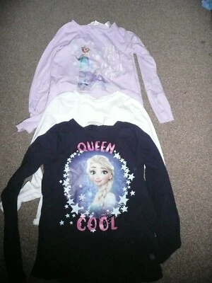 3X H&M GIRLS 8-10 YEARS FROZEN BLUE QUEEN COOL PURPLE LET IT GO & WHITE T SHIRT - Image 1 of 4