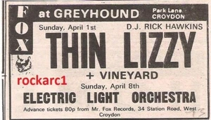 ELO Fox Greyhound Croydon 8-April 1973 UK TIMELINE Advert - 2x3 inches - Bild 1 von 1