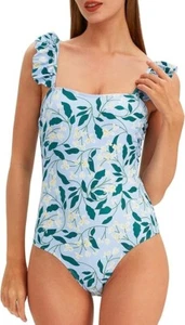 Small Woman's Swimsuit Floral Blue & Green - Picture 1 of 5