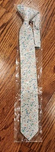 Manière Boys Cotton Neck Tie Blue & Green Floral Vecro Closure NWT - Picture 1 of 8