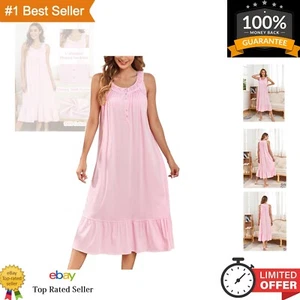 Lightweight Women's Nightgown in Pink - Soft Cotton Sleeveless Sleep Shirt - Picture 1 of 10