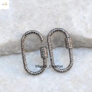 Pave Diamond Carabiner Lock 925 Sterling Silver Lobster Clasp Jewelry Making - Picture 1 of 2