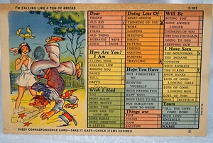 Humorous Postcard Man Falling for Tennis Lady Correspondence Card Check Box - Picture 1 of 4