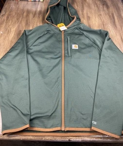 New Carhartt Kids Jacket Large Boys Green Hooded Force Full Zip NWT Fleece Lined - Picture 1 of 6