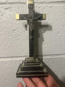 PEDESTAL EBONY & METAL CRUCIFIX ITALY - Picture 1 of 6