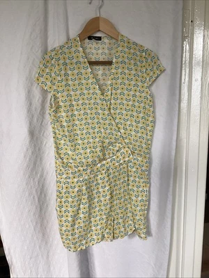 La Redoute Edition Yellow Floral Print Cap Sleeve Wrap Over Playsuit Size 12 - Image 1 of 4