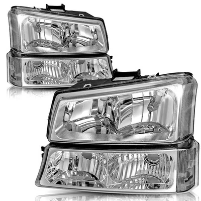 Faros cromados + luces de parachoques de señal para Chevy Silverado 2003 2004 2005 2006 Foto 1 de 4