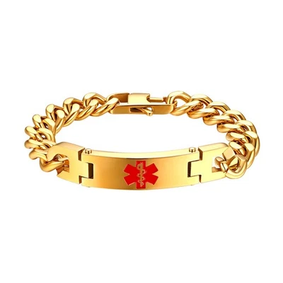 Pulsera Alerta Médica de Emergencia Acero Inoxidable Cadena Cubana Grabada Gratis Foto 1 de 3