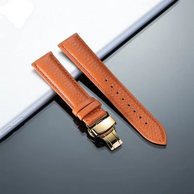 Unisex Genuine Leather Watch Strap Band Replacement 12-24mm Butterfly buckle - Image 1 of 4