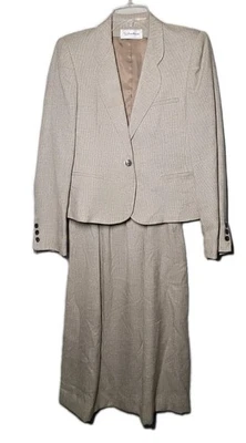 Blazer Vintage Evan Picone Tostado Cuello en V Talla 6 Chaqueta Falda Talla 4 Traje 2 Piezas EE. UU. Foto 1 de 4