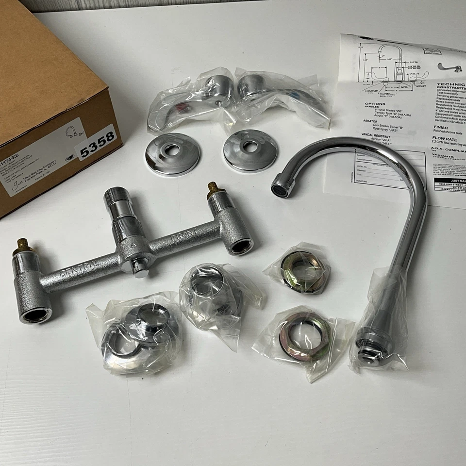 Just Manufacturing J-1174-KS Double Handle Kitchen Faucet CHROME {WHSE2.26A3} - Image 1 of 4