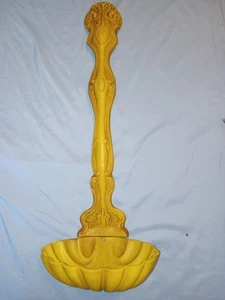 Vtg 1970s Scallop Cast Metal Ladle Sconce Planter Wall Hanging 21"Heavy Yellow - Picture 1 of 12