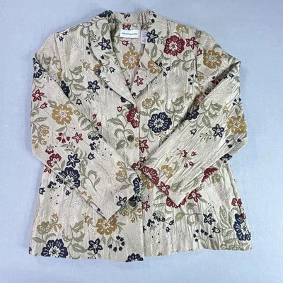 Chaqueta Blazer Alfred Dunner Beige Patrón Floral Mujer Talla 16 Botón Delantero-USADA EN EXCELENTE ESTADO Foto 1 de 4