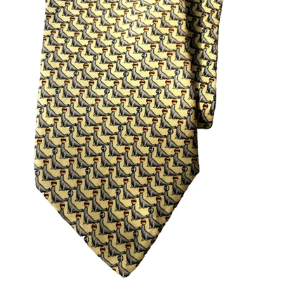 Museum Artifacts 100% Silk Men's Tie Gray tiny Seals on Yellow 58x3.5 - Image 1 of 4