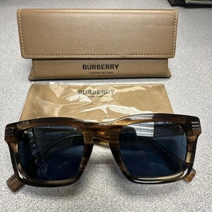 Burberry Sunglasses B4403 4096/80 Striped Horn Frames with Blue Lenses 51-23-150 - Picture 1 of 6