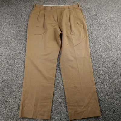 Pantalones chinos plisados J Peterman para hombre 42X34 marrón beige mezcla de lino Foto 1 de 4