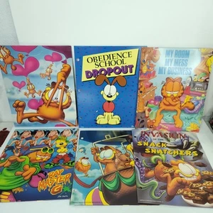 Lot of 6 Vintage Garfield Jim Davis School Folder Mead Paws Rap Master Invasion - Picture 1 of 7