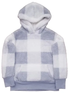 Girls Gray & White Checkered Soft Faux Fur Sweatshirt w/ Hood Hoodie Small (7) - Picture 1 of 1