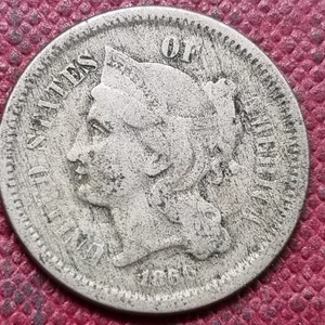 1866 Three Cent Piece 3c Nickel Circulated Details #94311 - Picture 1 of 2