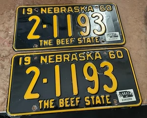 1960 - 1961 NEBRASKA License Plate Plates PAIR / SET - Picture 1 of 7